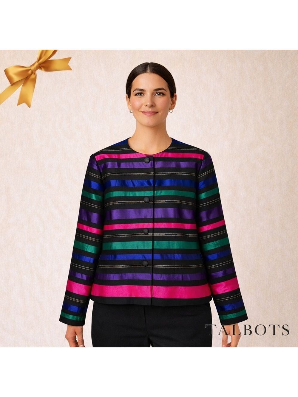 Talbots Jewel Toned Striped Jacket Blazer Size 14